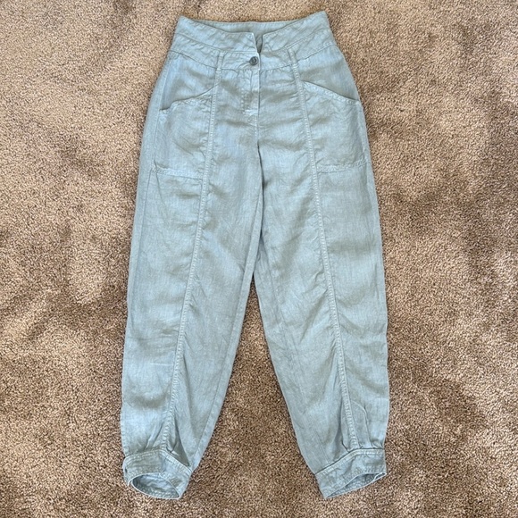 Wrap London Linen High Waisted Pastel Jogger Trouser Pants - Picture 1 of 8